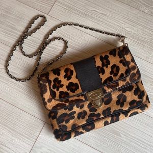 Elaine Turner calf hair leopard crossbody/clutch